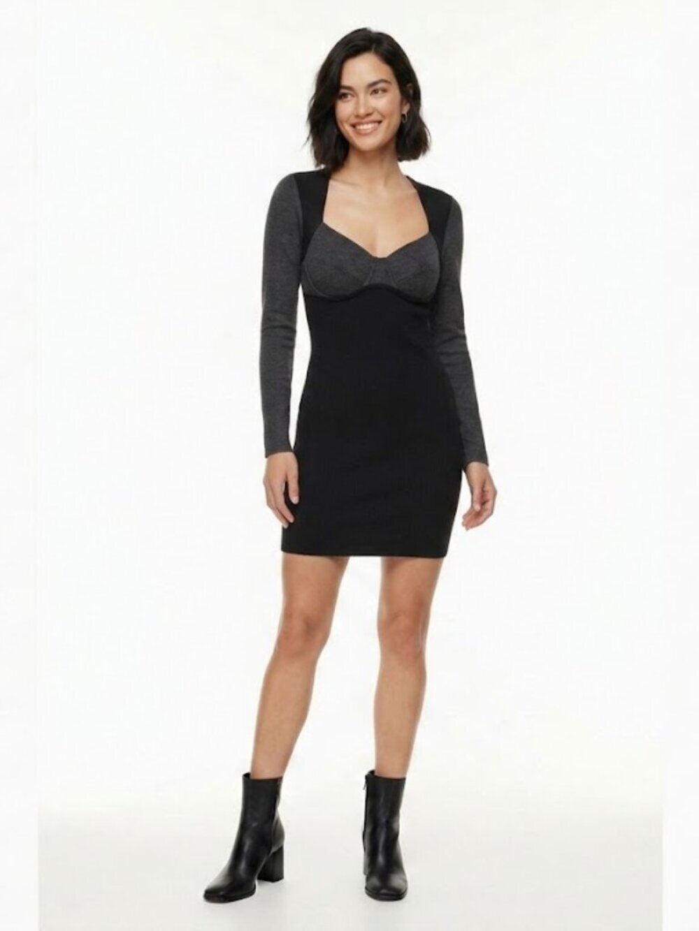 Wilfred Black Ribbed Knit Bustier long sleeve bodycon dress Sz M